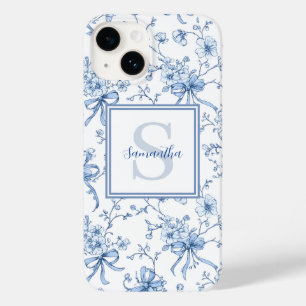 Funda Para iPhone 14 De Case-Mate Monograma de nombre de toile francés floral azul
