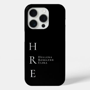 Funda Para iPhone 15 Pro Monograma de nombre en negro y blanco moderno