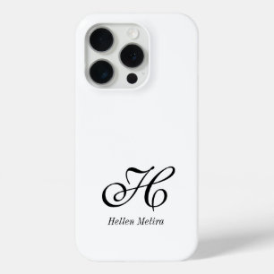 Funda Para iPhone 15 Pro Monograma de nombre en negro y blanco moderno