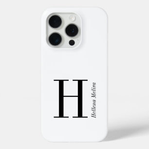 Funda Para iPhone 15 Pro Monograma de nombre en negro y blanco moderno