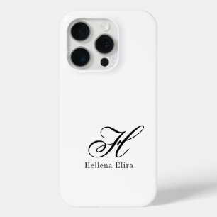 Funda Para iPhone 15 Pro Monograma de nombre en negro y blanco moderno