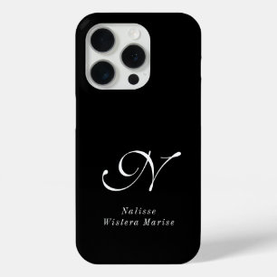 Funda Para iPhone 15 Pro Monograma de nombre en negro y blanco moderno