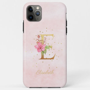 Funda Para iPhone 11 Pro Max Monograma de nombre inicial de letra E floral acua