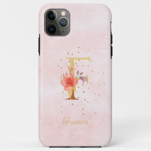 Funda Para iPhone 11 Pro Max Monograma de nombre inicial de letra F floral acua