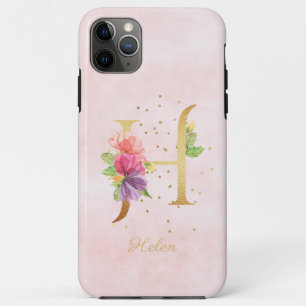Funda Para iPhone 11 Pro Max Monograma de nombre inicial de letra H floral en a