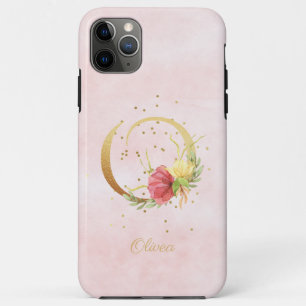 Funda Para iPhone 11 Pro Max Monograma de nombre inicial de letra O floral acua