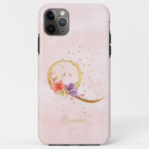 Funda Para iPhone 11 Pro Max Monograma de nombre inicial de letra Q floral acua