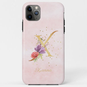 Funda Para iPhone 11 Pro Max Monograma de nombre inicial de letra X floral en a