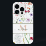 Funda Para iPhone 14 Pro De Case-Mate Monograma de nombre personalizado Boho Wildflowers<br><div class="desc">Este bohemio Funda para iPhone 14 Pro cuenta con un nombre de guión personalizado,  monograma y coloridas flores silvestres acuáticas sobre un fondo blanco. Un regalo ideal para los amantes de la naturaleza romántica.</div>