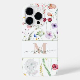 Funda Para iPhone 14 Pro De Case-Mate Monograma de nombre personalizado Boho Wildflowers
