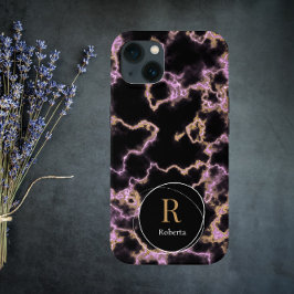 Funda Para iPhone 13 Monograma de nombre personalizado de mármol negro 