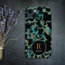 Funda Para iPhone 13 Monograma de nombre personalizado de mármol negro 