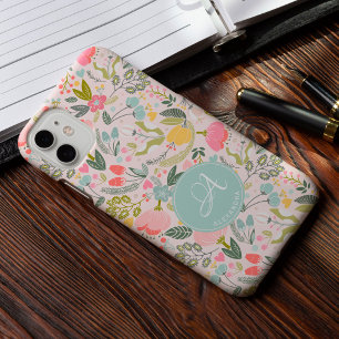 Funda Para iPhone 12 Monograma de nombre personalizado rosa lindo femen