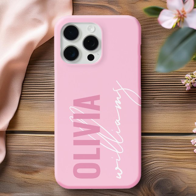 Funda De Case-Mate Para iPhone Monograma de nombre rosado moderno (Subido por el creador)