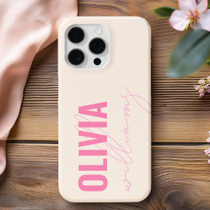 Funda Para iPhone 15 Pro Max Monograma de nombre rosado moderno
