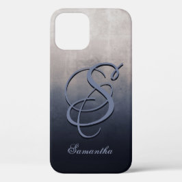 Funda Para iPhone 12 Monograma de nombre rústico elegante blanco gris a