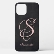 Monograma de nombre rústico elegante rosa negro