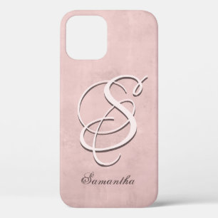 Funda Para iPhone 12 Monograma de nombre rústico estilo Rosa Gold