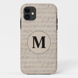 Funda Para iPhone 11 Monograma de notas musicales de hojas de cosecha