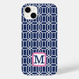 Funda Para iPhone 14 Plus De Case-Mate Monograma de Octagon Blanco de la Armada de Preppy
