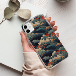 Funda Para iPhone 14 De Case-Mate Monograma de Ola Azul y Roja Seigaiha Japonesa