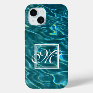 Funda Para iPhone 15 Monograma de ondas oceánicas del patrón de agua pe