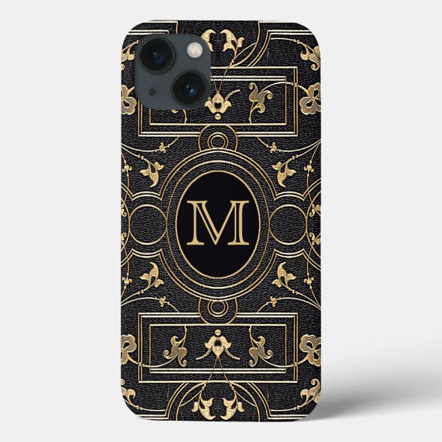 Funda De Case-Mate Para iPhone Monograma de oro antiguo (Reverso)