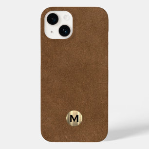 Funda Para iPhone 14 De Case-Mate Monograma de oro cepillado de cuero marrón moderno