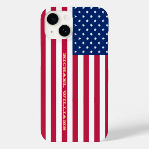 Funda Para iPhone 14 De Case-Mate Monograma de oro de bandera de EE.UU. Patriótico a