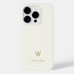 Funda Para iPhone 14 Pro De Case-Mate Monograma de oro de escritura moderna en marfil