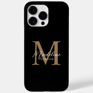 Funda Para iPhone 14 Pro Max De Case-Mate Monograma de oro negro con guión Minimalista moder