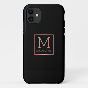 Funda Para iPhone 11 Monograma de oro Rosa negro elegante