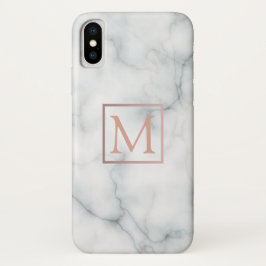 Funda Para iPhone X Monograma de oro rosa sobre piedra de mármol blanc