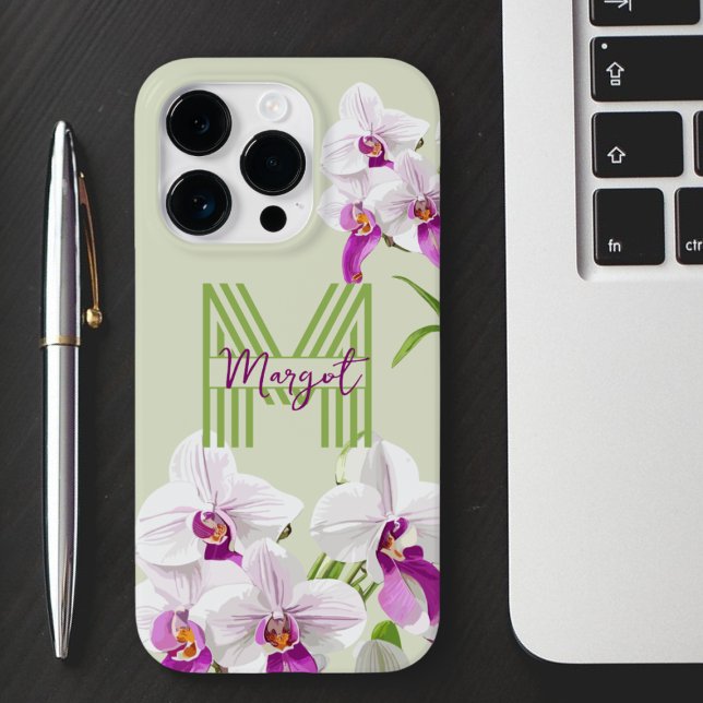 Funda De Case-Mate Para iPhone Monograma de orquídeas blancas (Subido por el creador)