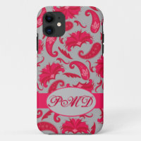 Monograma de Paisley parisino de arte gris rojo