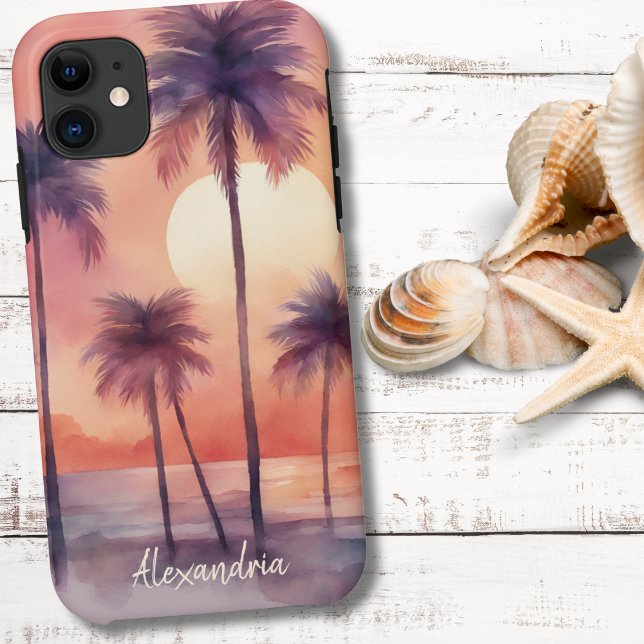 Funda De Case-Mate Para iPhone Monograma de palmas tropicales (Subido por el creador)