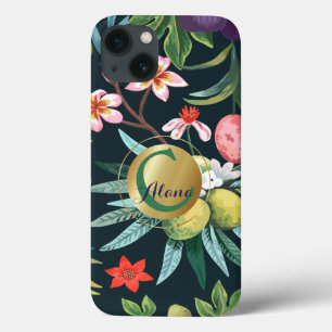 Funda Para iPhone 13 Monograma de Paraíso Floral Tropical Exótico