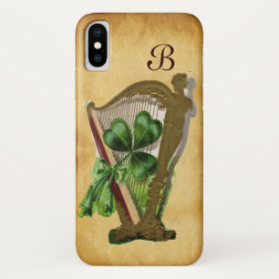 FUNDA PARA iPhone X MONOGRAMA DE PARCHMENTO VERDE SHAMROCK HARP