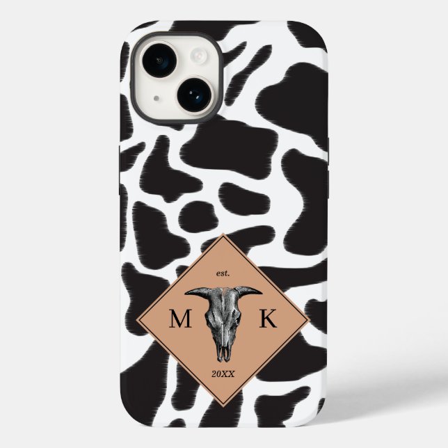 Funda De Case-Mate Para iPhone Monograma de patrón animal de punto de vaca blanco (Reverso )