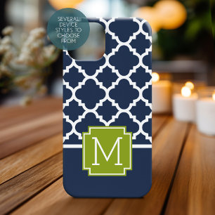 Funda Para iPhone 15 Monograma de patrón arabesco de lima y marina