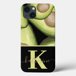 Funda Para iPhone 13 Monograma de Patrón de Aguacate Moderno