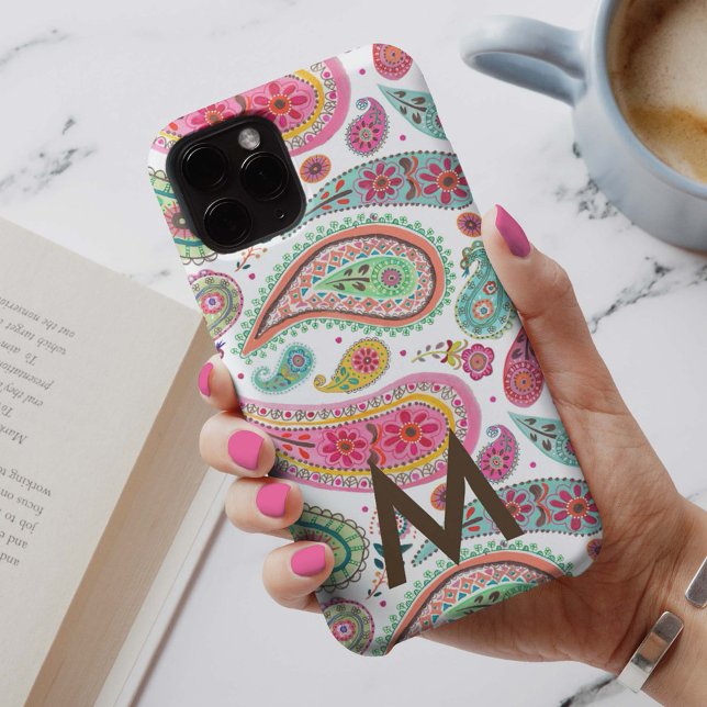 Funda De Case-Mate Para iPhone Monograma de patrón de cintura Boho Paisley Multic (Subido por el creador)