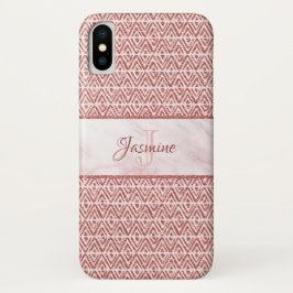 Funda Para iPhone X Monograma de patrón de diamante Rosa Purpurina de 