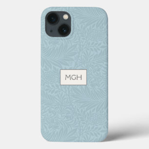 Funda Para iPhone 13 Monograma de Patrón de Flor de Larkspur Azul Vinta