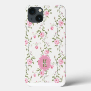Funda Para iPhone 13 Monograma de Patrón de Flores de Rosas Rosadas Ele