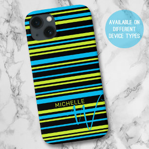 Funda Para iPhone 13 Monograma de patrón de franjas simples de color az