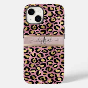 Funda Para iPhone 14 De Case-Mate Monograma de Patrón de Leopardo Rosa Dorado Negro