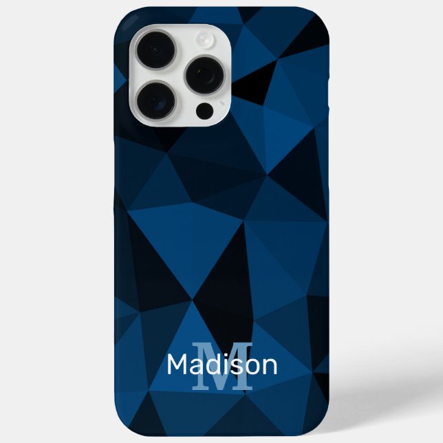 Funda De Case-Mate Para iPhone Monograma de patrón de malla geométrica negro azul (Reverso )