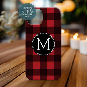 Funda Para iPhone 15 Monograma de patrón de patrón de búfalo negro rojo