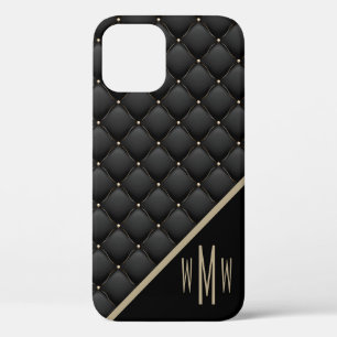 Funda Para iPhone 12 Monograma de patrón dorado negro glamoroso